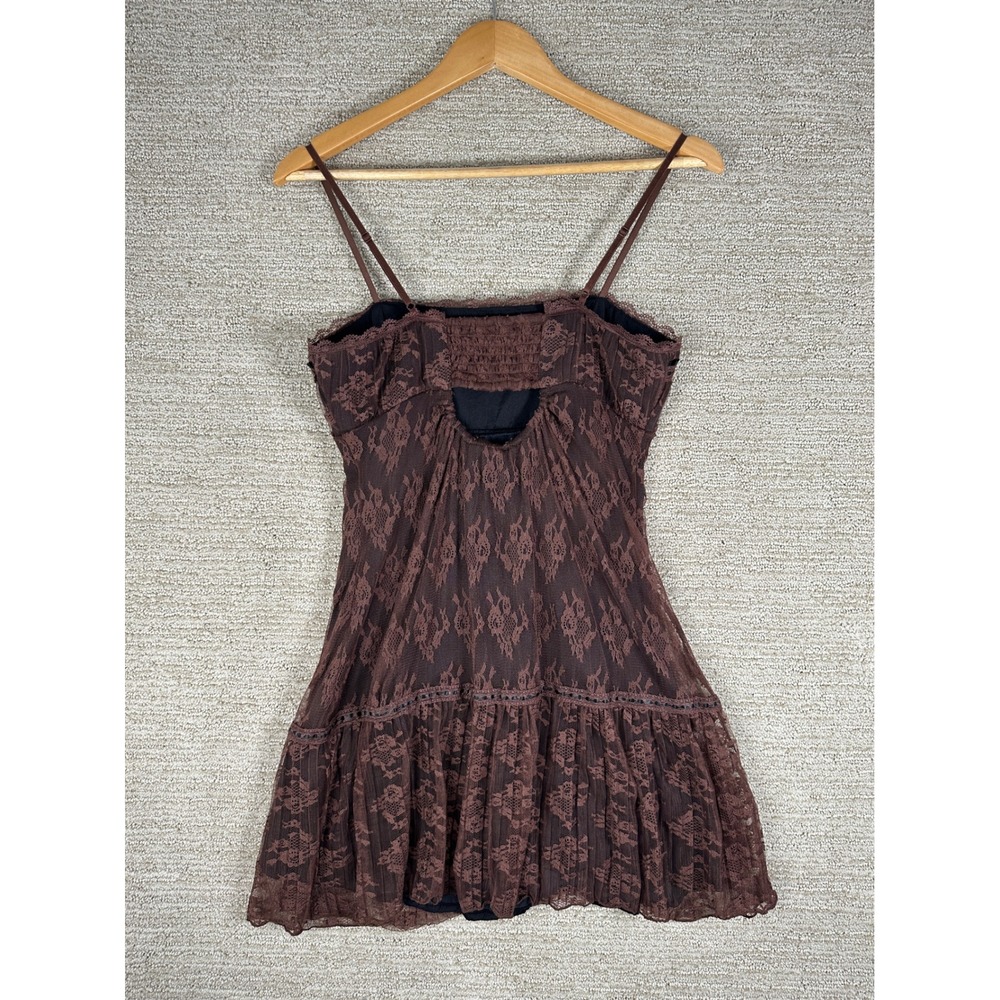 Kimchi Blue Brown Lace Mini Dress Coquette Bows Keyhole OB2163152 Womens Small - Picture 2 of 10